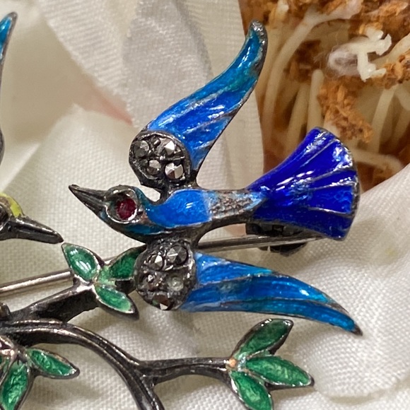 Made in Germany Sterling Enamel Bird Brooch/Pin Vintage 1 3/4” x 1 1/4” - Picture 2 of 7